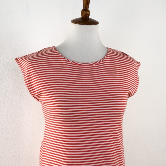 Vince Red White Striped T-Shirt Style Dress - Picture 2 of 7